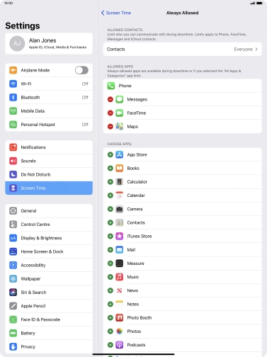 Press the add icon next to the required app to add it to the list of allowed apps during Downtime. Press the add icon next to the required app to add it to the list of allowed apps during Downtime.