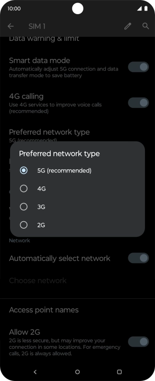 Press the required network mode. Press the required network mode.