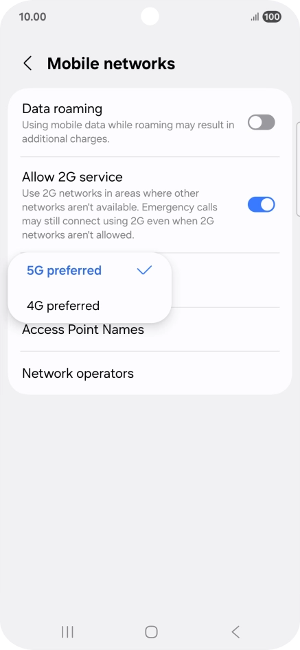 Press the required network mode. Press the required network mode.