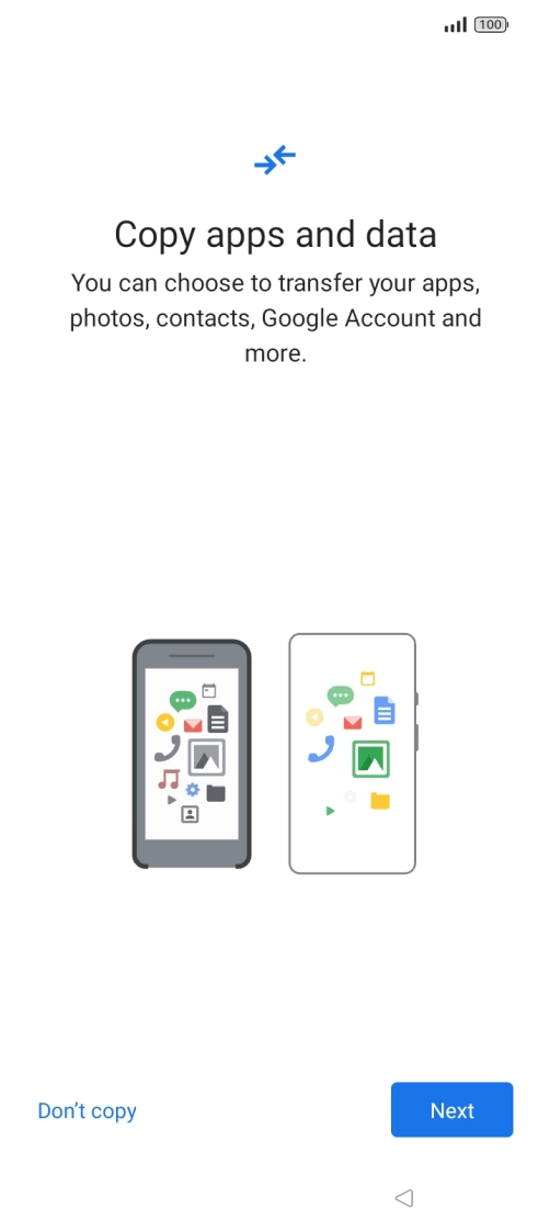 You can transfer the contents of another phone to your phone when it's activated for the first time and after a factory reset. When this screen is displayed, your phone is ready to transfer contents from another phone. You can transfer the contents of another phone to your phone when it's activated for the first time and after a factory reset. When this screen is displayed, your phone is ready to transfer contents from another phone.
