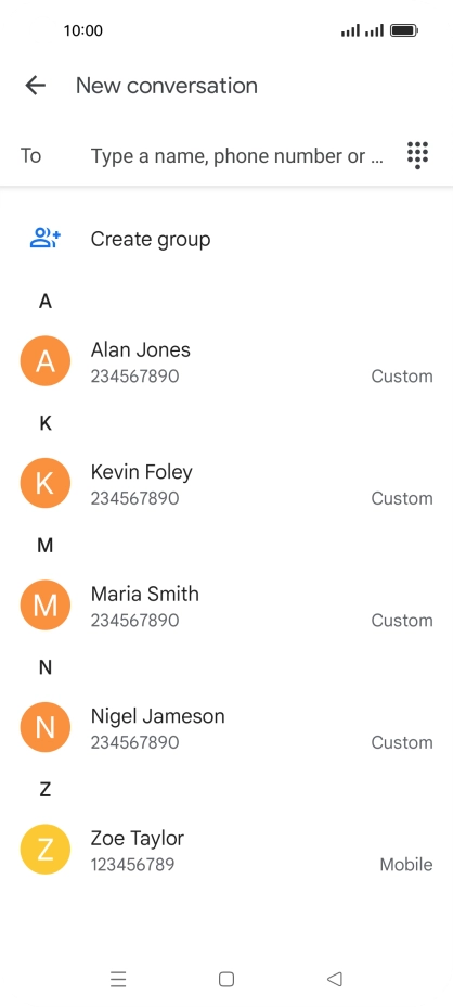 Press the search field and key in the first letters of the recipient's name. Press the search field and key in the first letters of the recipient's name.
