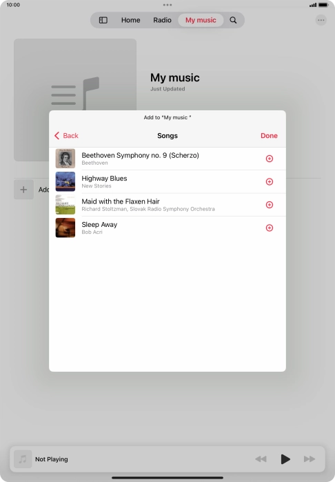Go to the required category and press the add icon next to the required audio file. Go to the required category and press the add icon next to the required audio file.