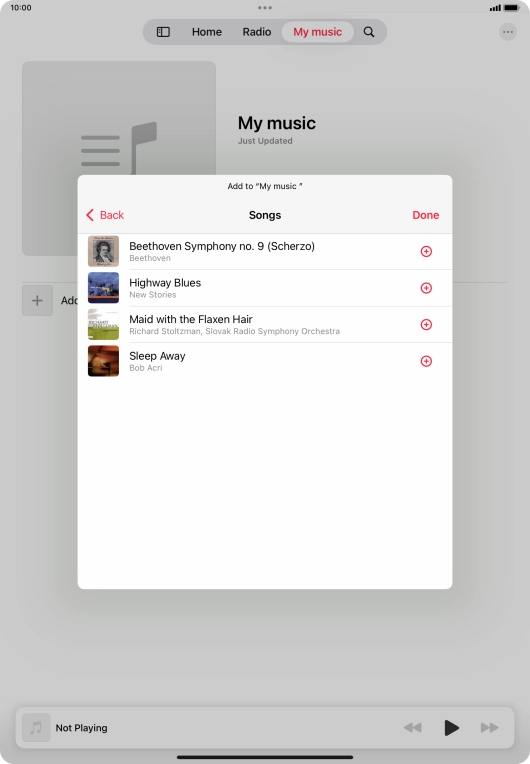 Go to the required category and press the add icon next to the required audio file. Go to the required category and press the add icon next to the required audio file.