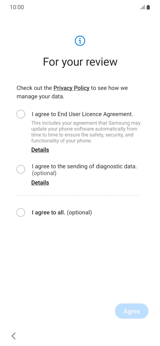 Press the fields next to the required settings to select them. Press the fields next to the required settings to select them.
