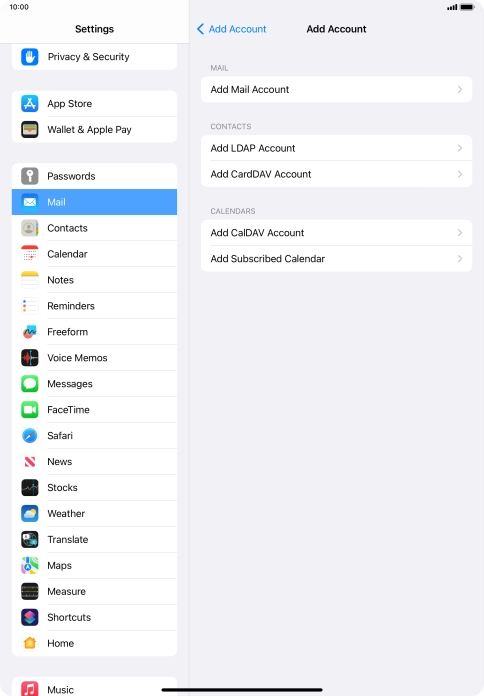 Press Add Mail Account. Press Add Mail Account.