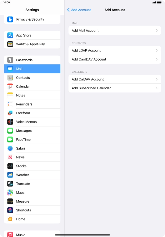 Press Add Mail Account. Press Add Mail Account.