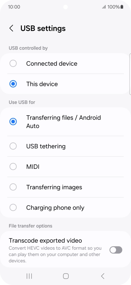 Press Transferring files / Android Auto. Press Transferring files / Android Auto.