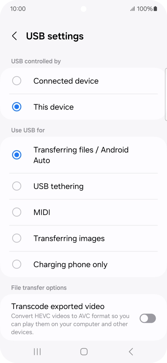 Press Transferring files / Android Auto. Press Transferring files / Android Auto.