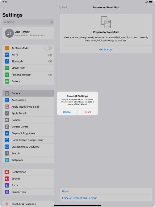 Press Reset. Wait a moment while the factory default settings are restored. Follow the instructions on the screen to set up your tablet and prepare it for use. Press Reset. Wait a moment while the factory default settings are restored. Follow the instructions on the screen to set up your tablet and prepare it for use.