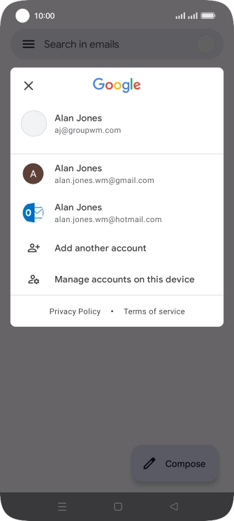 Press the required email account. Press the required email account.