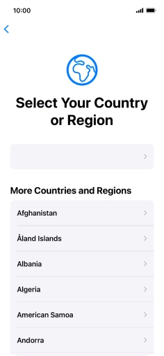 Press the required country or area. Press the required country or area.