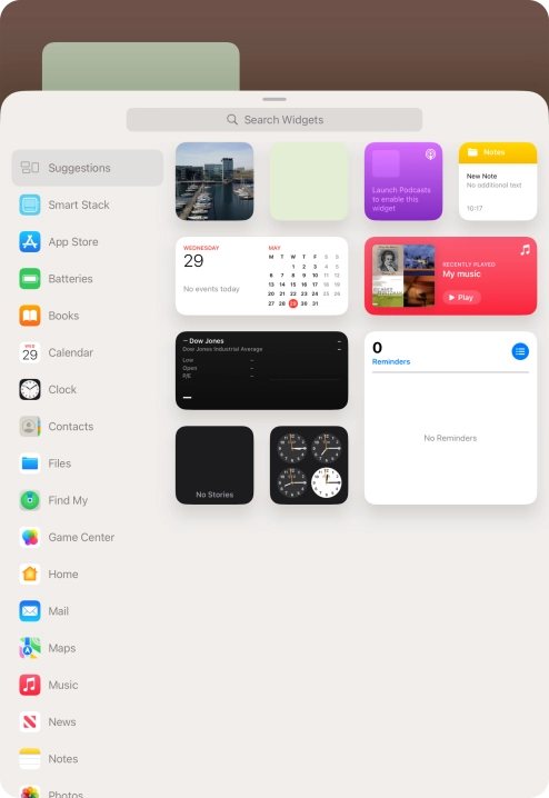 Press the required widget. Press the required widget.