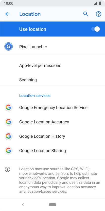 Press Google Location Accuracy. Press Google Location Accuracy.
