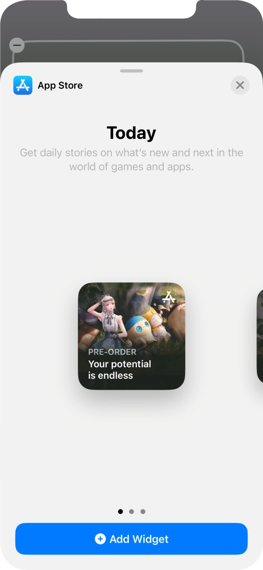 Slide your finger right or left on the screen to select the required widget size. Slide your finger right or left on the screen to select the required widget size.
