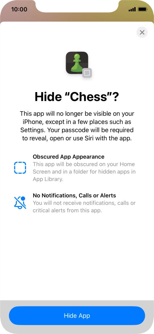 Press Hide App. Press Hide App.
