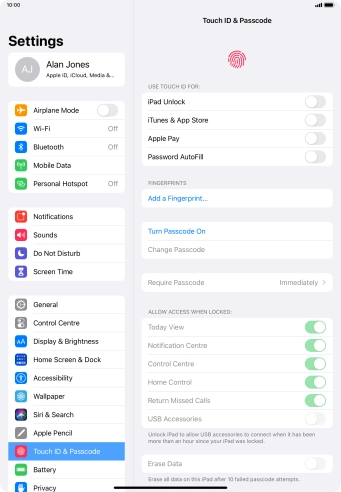Press Turn Passcode On and key in a lock code of your own choice twice. Press Turn Passcode On and key in a lock code of your own choice twice.