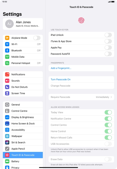Press Turn Passcode On and key in a lock code of your own choice twice. Press Turn Passcode On and key in a lock code of your own choice twice.