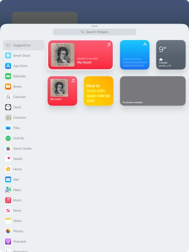 Press the required widget. Press the required widget.