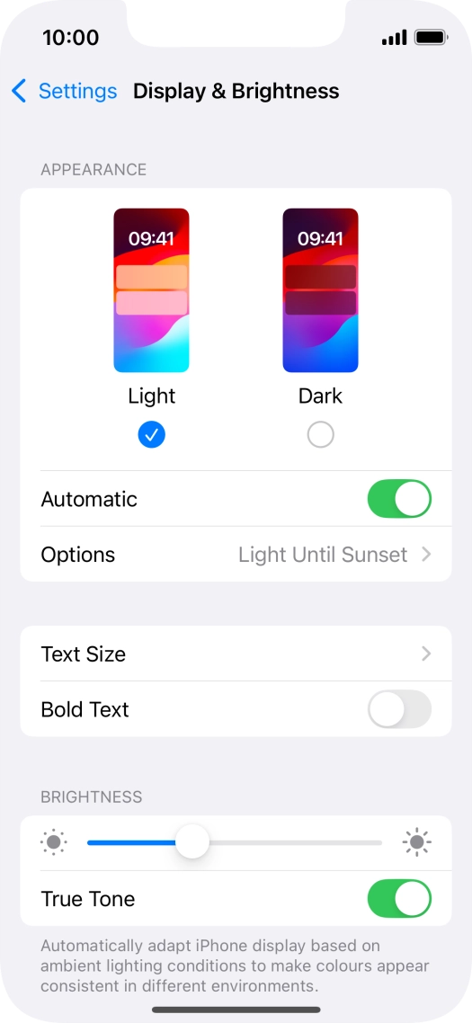 If you turn on the function, press Options and follow the instructions on the screen to select the required period of time for Dark Mode. If you turn on the function, press Options and follow the instructions on the screen to select the required period of time for Dark Mode.