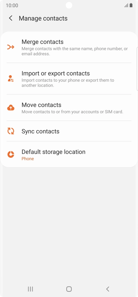 Press Import or export contacts. Press Import or export contacts.