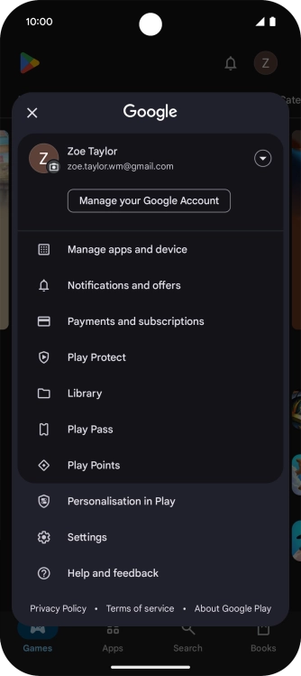 Press Manage apps and device. Press Manage apps and device.