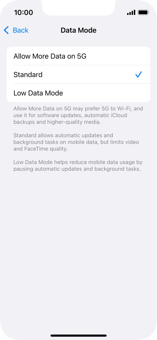 Press the required setting. Press the required setting.