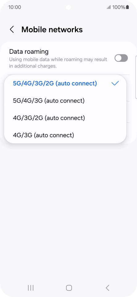 Press the required network mode. Press the required network mode.