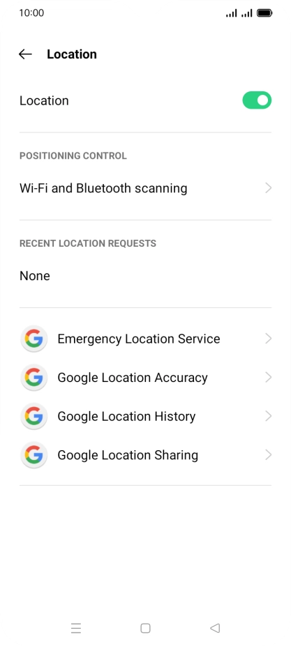 Press Google Location Accuracy. Press Google Location Accuracy.
