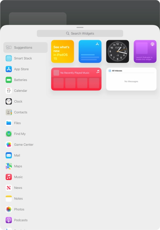 Press the required widget. Press the required widget.