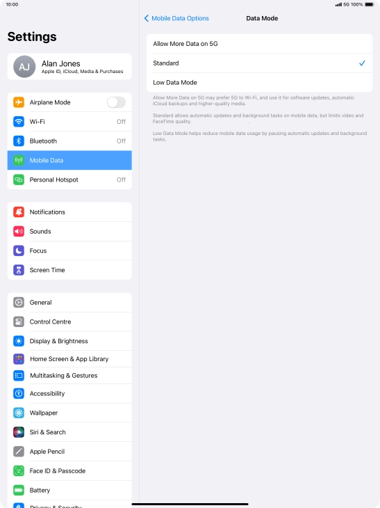 Press the required setting to turn the function on or off. Press the required setting to turn the function on or off.