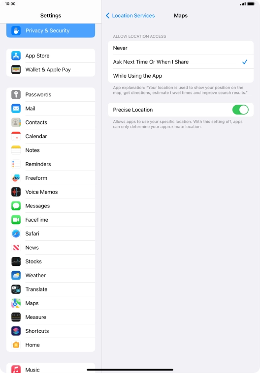 Press the required setting to turn the function on or off. Press the required setting to turn the function on or off.