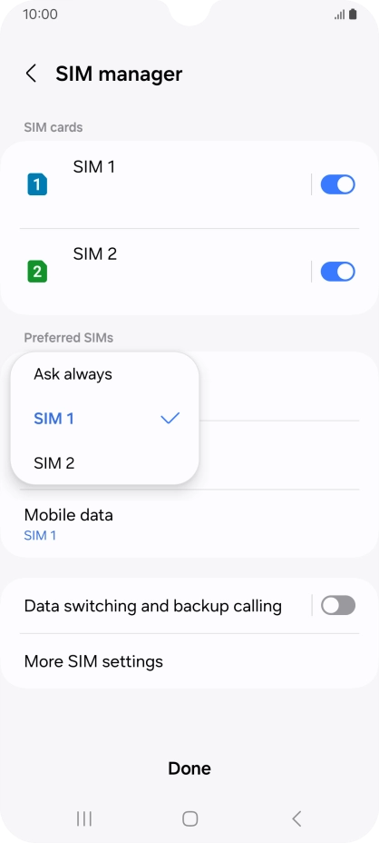 Press the required setting. Press the required setting.