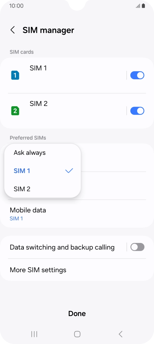 Press the required setting. Press the required setting.