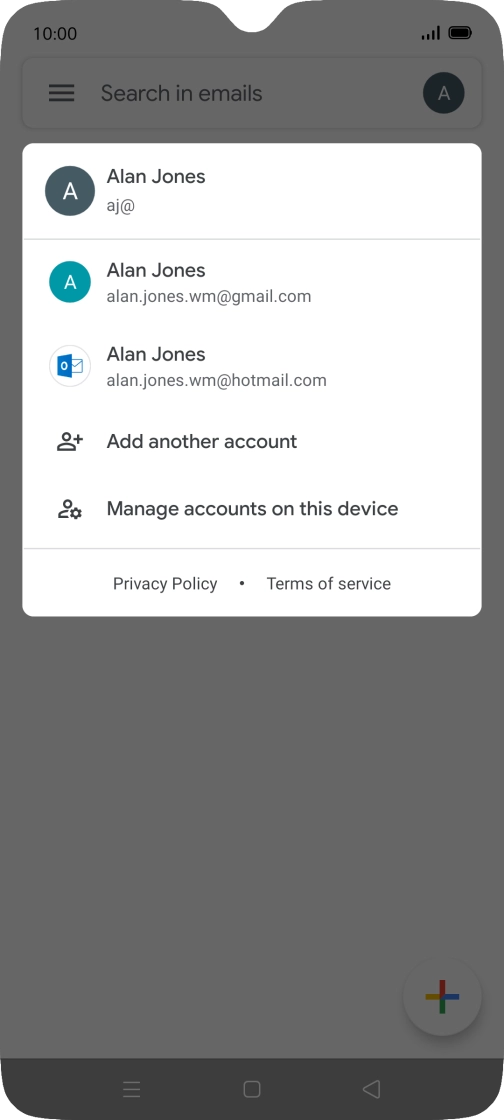 Press the required email account. Press the required email account.