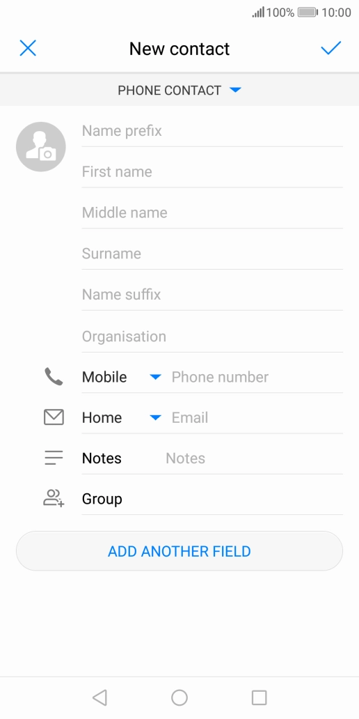 Press First name and key in the required first name. Press First name and key in the required first name.