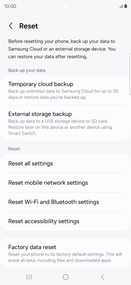 Press Reset mobile network settings. Press Reset mobile network settings.