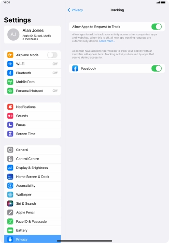 Press Allow Apps to Request to Track to turn the function on or off. Press Allow Apps to Request to Track to turn the function on or off.