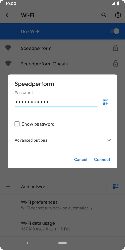 Key in the password for the Wi-Fi network and press Connect. Key in the password for the Wi-Fi network and press Connect.