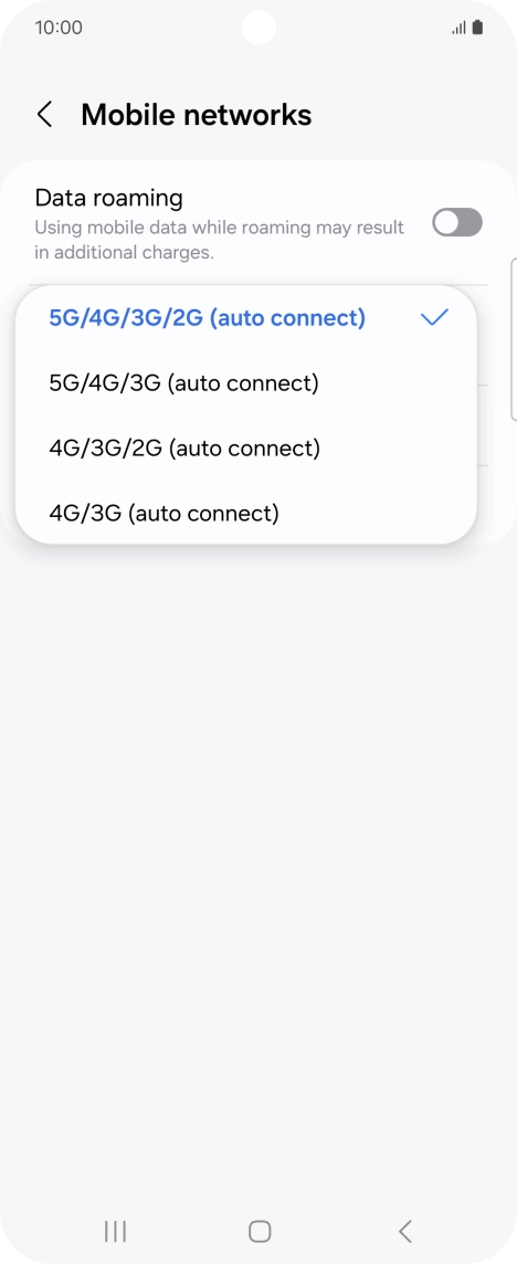 Press the required network mode. Press the required network mode.