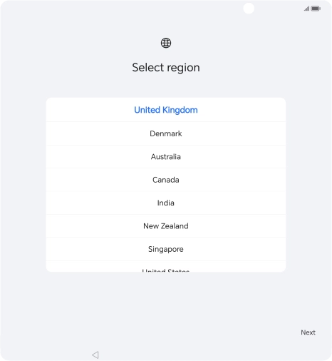 Press the required country or area. Press the required country or area.