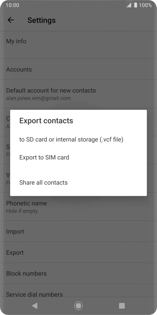 Press Export to SIM card. Press Export to SIM card.