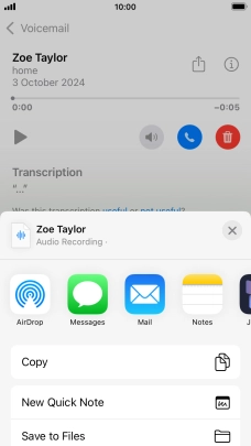 Press the required setting and follow the instructions on the screen to share or save the message. Press the required setting and follow the instructions on the screen to share or save the message.