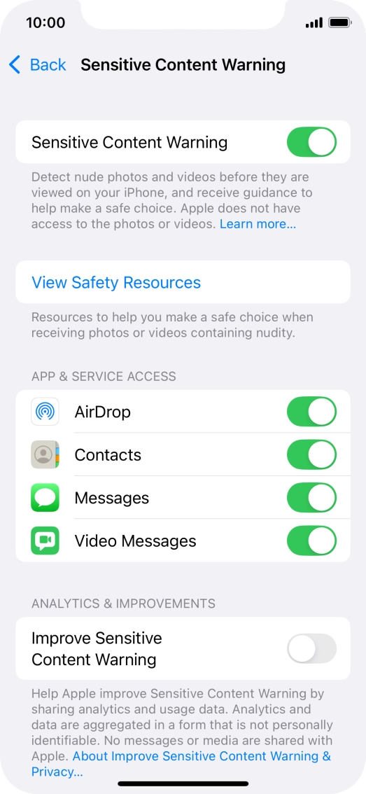Press the indicators next to the required applications to turn the function on or off. Press the indicators next to the required applications to turn the function on or off.