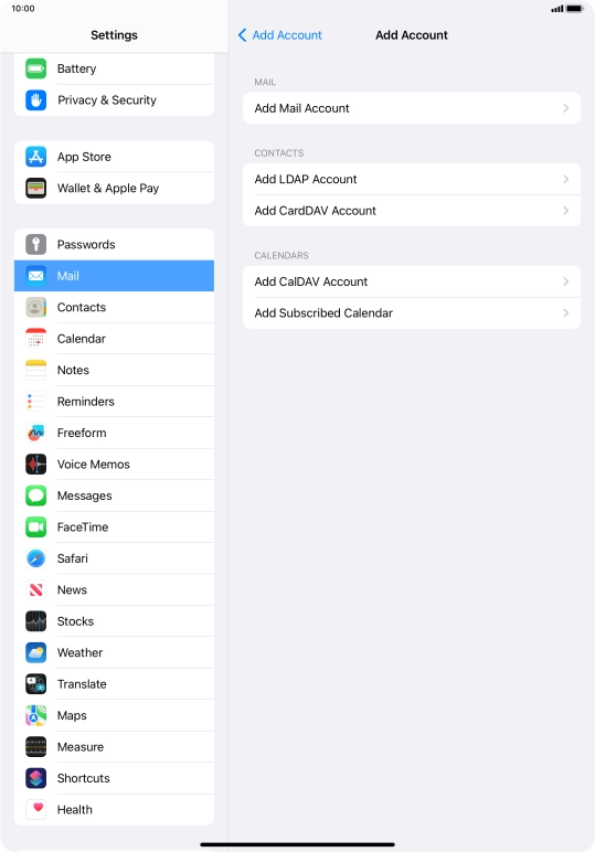 Press Add Mail Account. Press Add Mail Account.