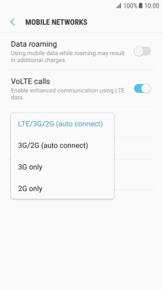 Press the required network mode. Press the required network mode.