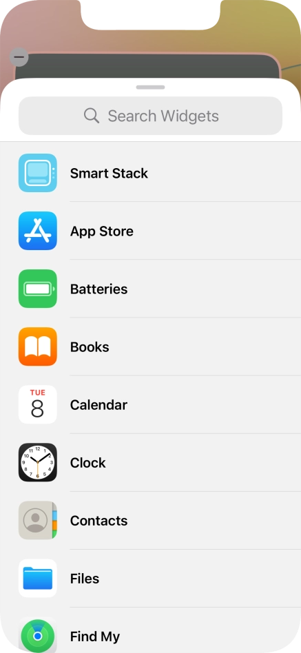 Press the required widget. Press the required widget.