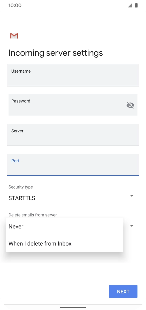 Press Never to keep email on the server when you delete them on your phone. Press Never to keep email on the server when you delete them on your phone.