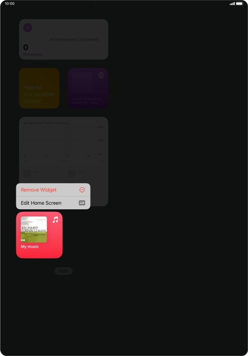Press the required widget. Press the required widget.