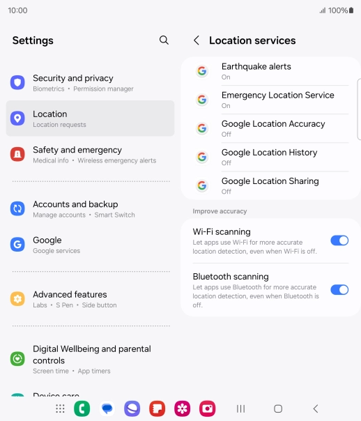 Press Google Location Accuracy. Press Google Location Accuracy.