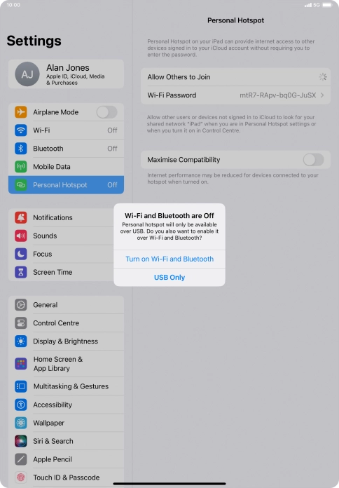 If Wi-Fi is turned off, press Turn on Wi-Fi and Bluetooth. If Wi-Fi is turned off, press Turn on Wi-Fi and Bluetooth.